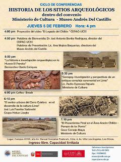 Ciclo de Conferencias: Historia de los Sitios Arqueológicos (Paraíso, Cerro Culebra, Garagay, Pampa de los perros? . Dentro del Convenio MINCU-MADC