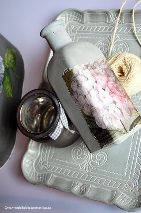 Inventando el Finde 11: botella decorada con papel vintage Inventando el Finde 11: botella decorada con papel vintage