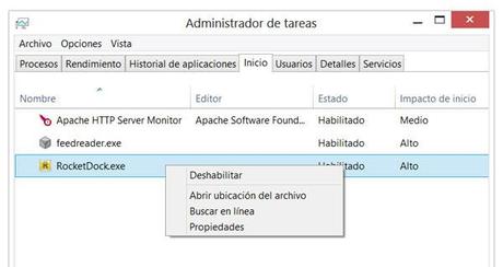 Deshabilitar o eliminar programas del inicio en Windows 8