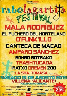 Rabolagartija Festival 2015: Mala Rodríguez, El Puchero, Ofunkillo, Canteca de Macao, Amparo Sánchez...