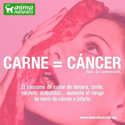 Anima Naturalis presenta en uno de sus carteles una relación directa entre el consumo de carne y el aumento de casos de cáncer.