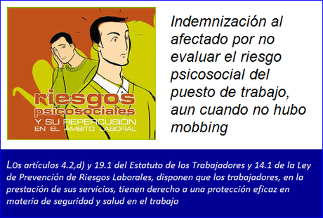 MobbingMadrid Indemnización por no evaluar el riesgo psicosocial del puesto de trabajo, aun cuando no hubo mobbing