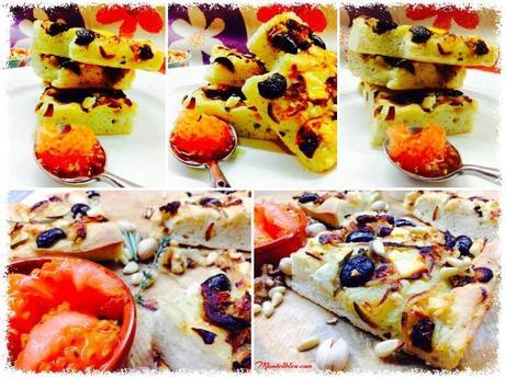 Focaccia de queso feta con aceitunas negras. Focaccia de queso feta con aceitunas negras.