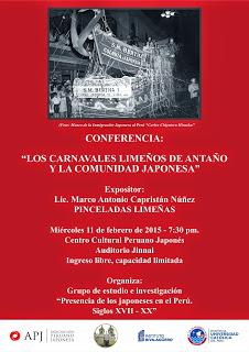 CONVERSATORIO: “LOS CARNAVALES LIMEÑOS DE ANTAÑO Y LA COMUNIDAD JAPONESA”, MIÉRCOLES 11, 7.30 P.M