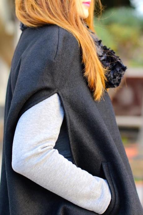 Grey Dress and Black Cape