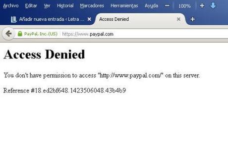 Pantalla de error para cubanos al tratar de acceder a PayPal