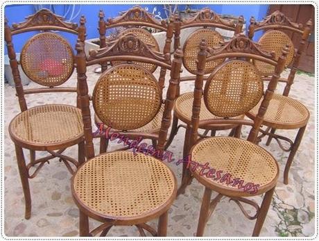 Restauracion de sillas antigüas con asiento y respaldo de regilla