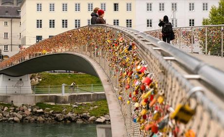 Love locks on Salzburg bridge in Austria