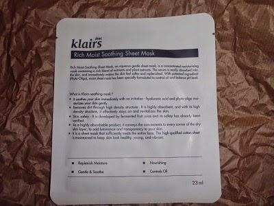 Rich Moist shoothing Ksheet Mask Klairs