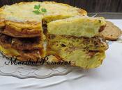 Pastel tortillas pasta carbonara, cebolla, atún, patata, calabacin queso.