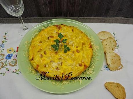 Tortilla de macarrones a la carbonara en olla programable.