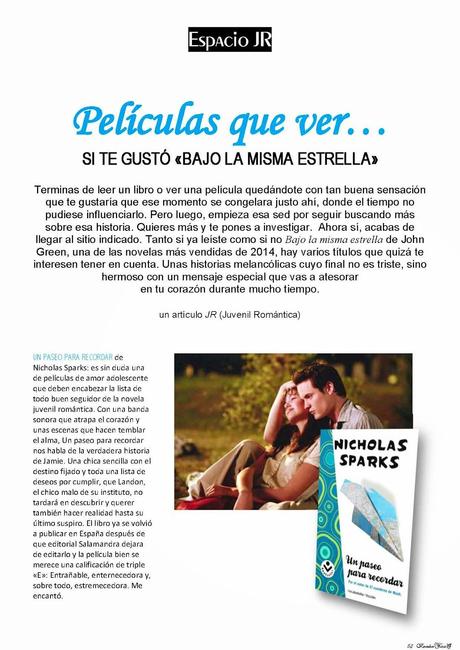 Películas que ver y libros que leer si te gustó Bajo la misma Estrella. Especial Romantica's