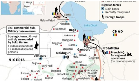 En esta infografía de AFP podemos ver el despliegue de las fuerzas chadianas en Níger, Camerún y Nigeria.