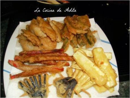 Chuletas de lechal, a la villeroy, con vedudas en tempura