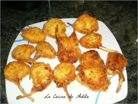 Chuletas de lechal, a la villeroy, con vedudas en tempura