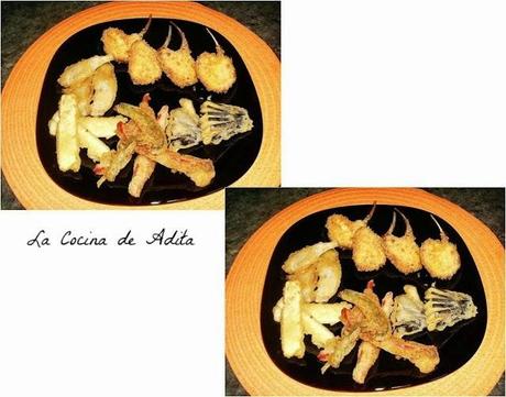 Chuletas de lechal, a la villeroy, con vedudas en tempura