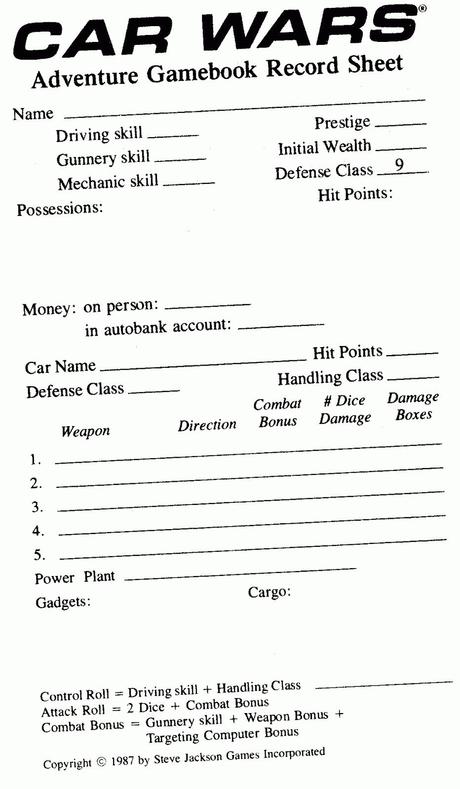 Steve Jackson Games y TSR unieron fuerzas:Car Wars Adventure Gamebook