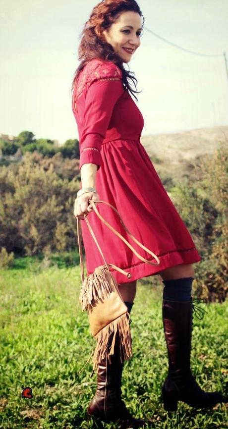 Vestido Granate Romantico-Burdundy Romantic Dress