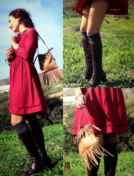 Vestido Granate Romantico-Burdundy Romantic Dress