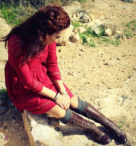 Vestido Granate Romantico-Burdundy Romantic Dress