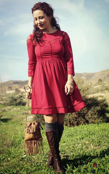 Vestido Granate Romantico-Burdundy Romantic Dress Vestido Granate Romantico-Burdundy Romantic Dress