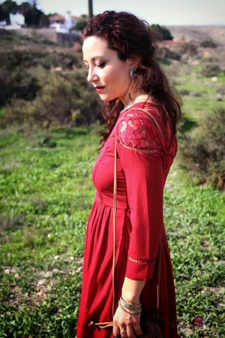 Vestido Granate Romantico-Burdundy Romantic Dress