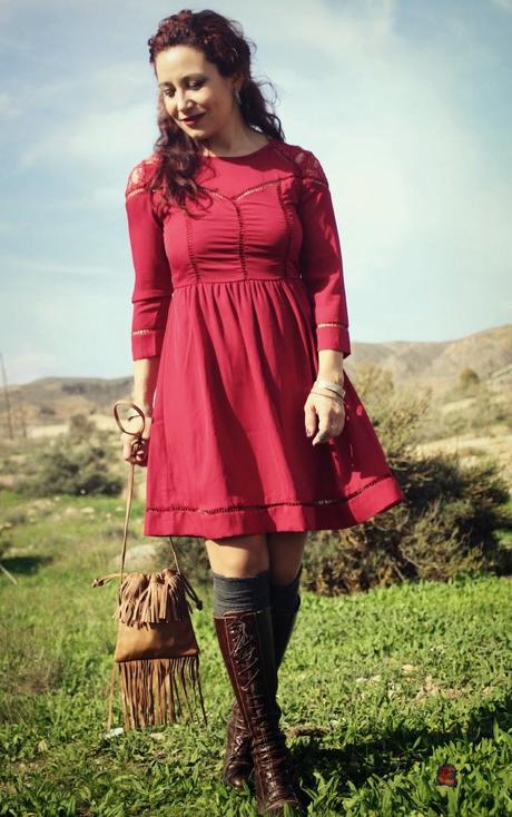 Vestido Granate Romantico-Burdundy Romantic Dress