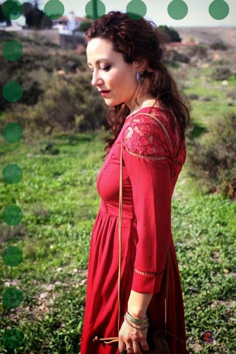 Vestido Granate Romantico-Burdundy Romantic Dress