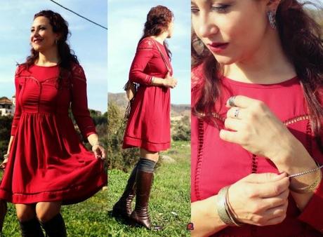 Vestido Granate Romantico-Burdundy Romantic Dress