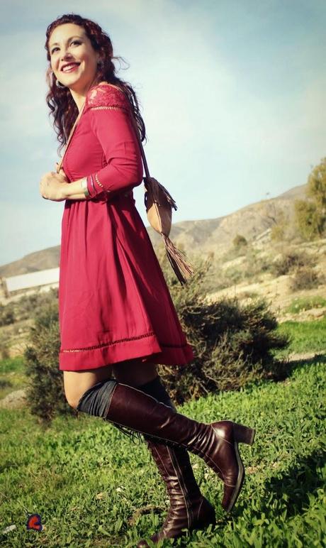 Vestido Granate Romantico-Burdundy Romantic Dress