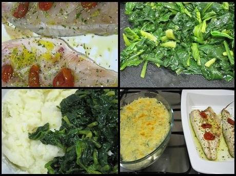 Lubina al horno con pastel de espinacas