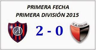 San Lorenzo:2 - Colón:0 (Fecha 1°)