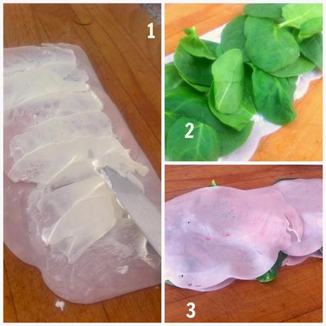 rollito de pavo y espinacas