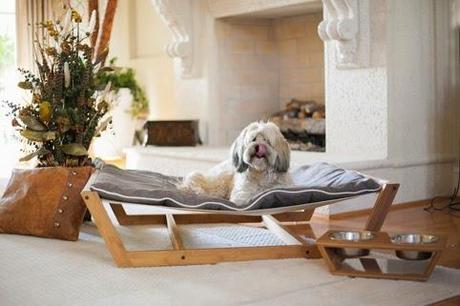 Cama y conjunto de comedero y bebedero hamaca de diseño para mascotas,mueble