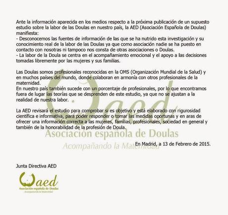 Comunicado de la Asociación española de Doulas