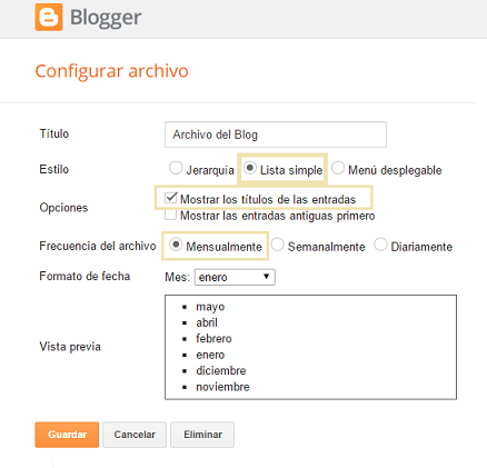 Personalizar el widget de Archivo del blog