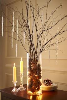 instead of Christmas tree do decorated branches with twinkle lights.