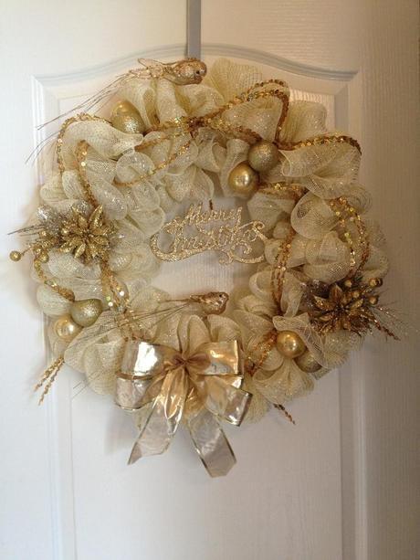 Christmas Mesh Wreath gold  door decor by aydeebo on Etsy, $52.00