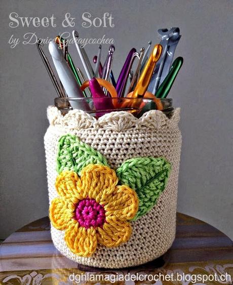 IDEAS PARA RECICLAR TARROS O ENVASES DE VIDRIO Y FORRARLOS AL CROCHET