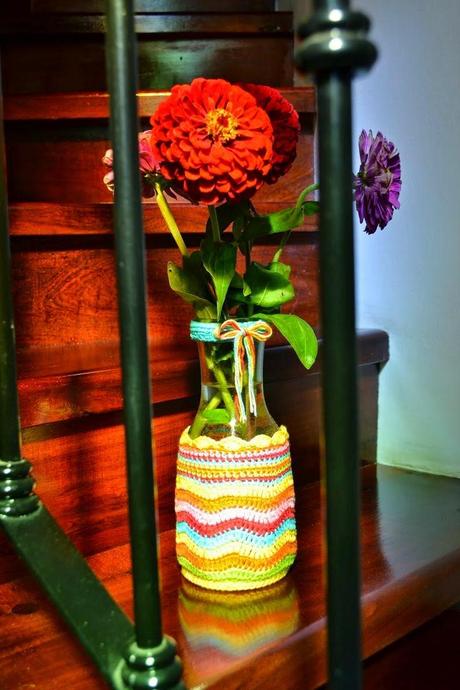 IDEAS PARA RECICLAR TARROS O ENVASES DE VIDRIO Y FORRARLOS AL CROCHET