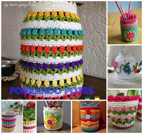 IDEAS PARA RECICLAR TARROS O ENVASES DE VIDRIO Y FORRARLOS AL CROCHET