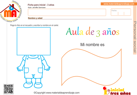 Nombre y edad: personal social 3 años 01 nombre y edad