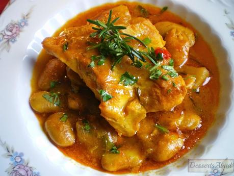 Potaje de pastores en el Pirineo {Fabes con bacalao a la esencia de romero}