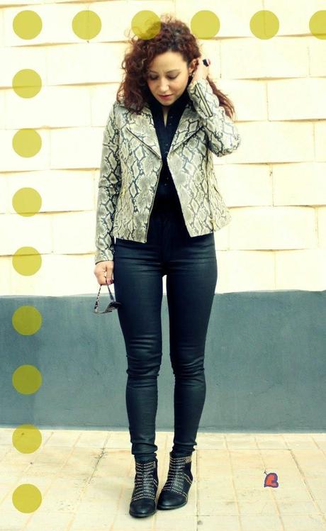 Colorblock y Perfecto de Serpiente-Colorblock and Snake Print Jacket