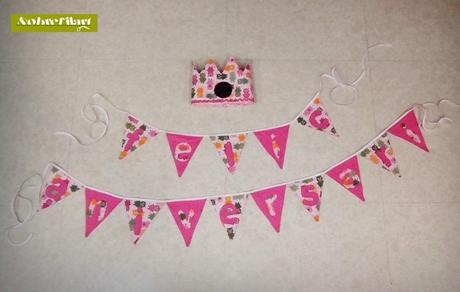 DECORACIÓN CUMPLEAÑOS: CORONA Y BANDEROLAS DE PATCHWORK PERSONALIZADAS