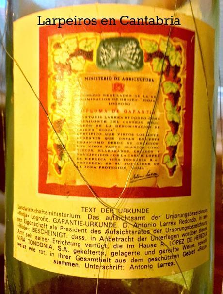 Vino Blanco Viña Tondonia de 1984: Gracias Vino-Vintage