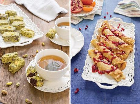 Cuadraditos de chocolate y pistacho y crepes