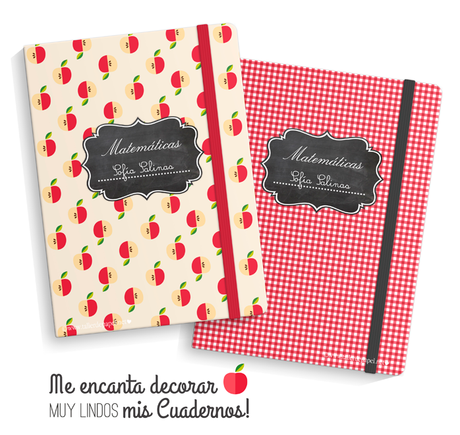 De vuelta al Colegio! Etiquetas + papeles digitales para forrar y decorar muy lindos los cuadernos! De vuelta al Colegio con estás lindas Etiquetas para los Cuadernos y decora y forra los cuadernos muy lindos con estos papeles de manzanas y cuadrille rojo.