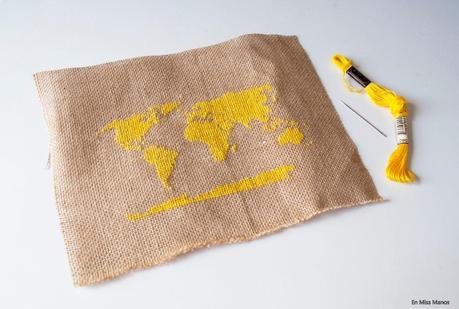 Punto de cruz en decoración + Patrón mapamundi