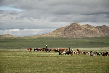 Nómadas mongoles a caballo